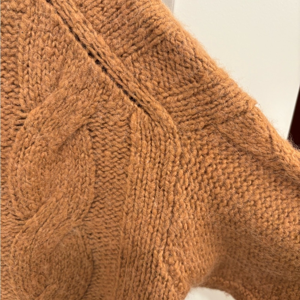 J. Crew Brown Rust Wool Alpaca Blend  Cable Knit Oversized Cardigan Size M - Picture 16 of 16